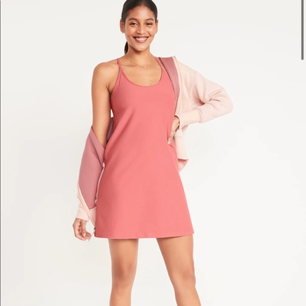 Nwt Old Navy Sleeveless PowerSoft Mini Swing Dress large L pink Rose Racerback